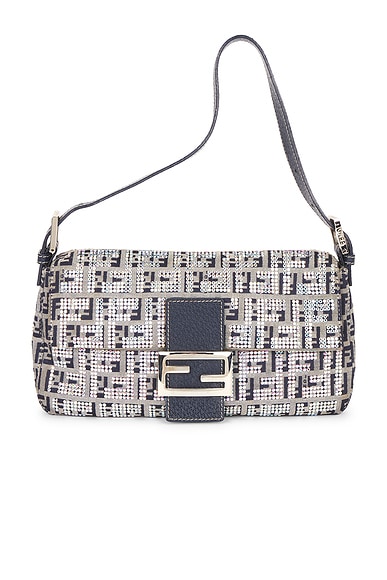 Fendi Zucchino Crystal Baguette Shoulder Bag