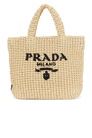Prada Raffia Logo Tote Bag