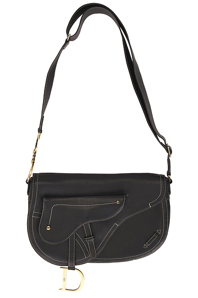 FWRD Renew Dior Vintage Double Baudrier Saddle Bag in Black