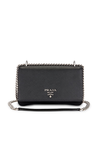 FWRD Renew Prada Saffiano Flap Crossbody Bag in Black