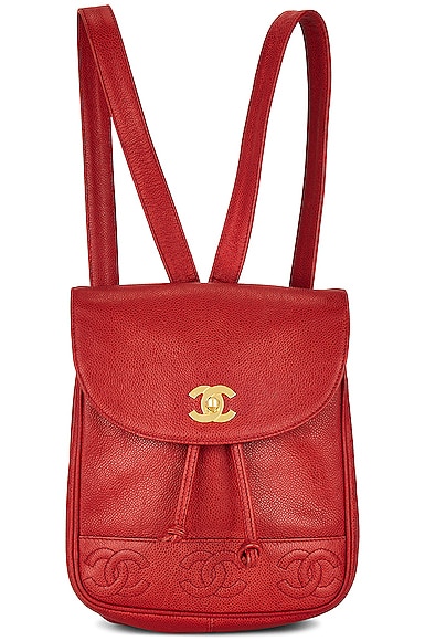 FWRD Renew Chanel Triple Coco Caviar Backpack in Red