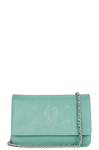 Pre-owned Chanel Chain Wallet Shoulder Bag In Turquoise
