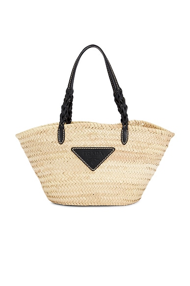 FWRD Renew Prada Palmitto Vitello Basket Tote Bag in Beige