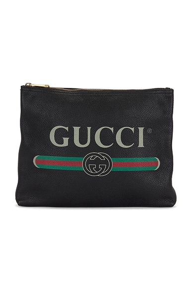 FWRD Renew Gucci Logo Portfolio Clutch in Black