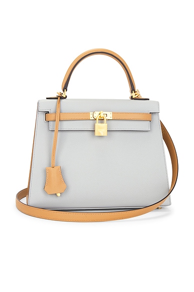FWRD Renew Hermes Epsom Kelly 25 Handbag in Bleu Glacier & Biscuit