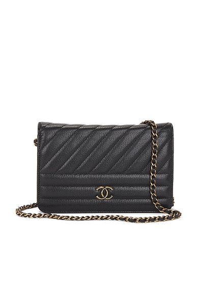 FWRD Renew Chanel Lambskin Wallet On Chain in Black