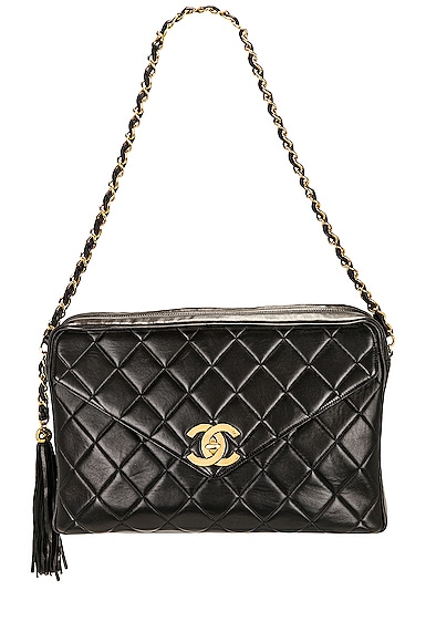 FWRD Renew Chanel Vintage Matelasse Lamb Deca Coco Tassel Chain Shoulder Bag in Black