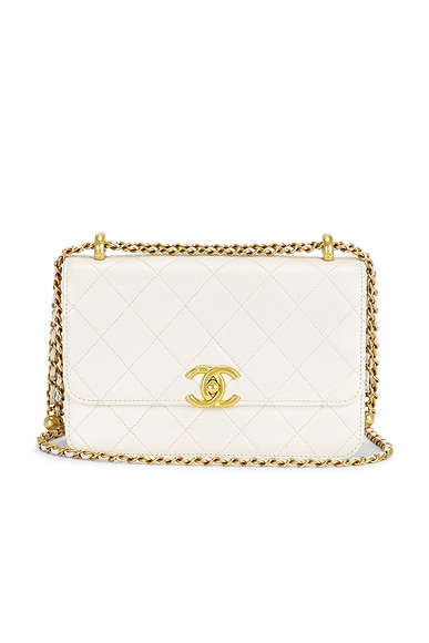 FWRD Renew Chanel Calfskin Small Perfect Fit Flap Bag in White