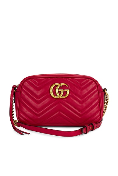 FWRD Renew Gucci Mini GG Marmont Shoulder Bag in Hibiscus Red