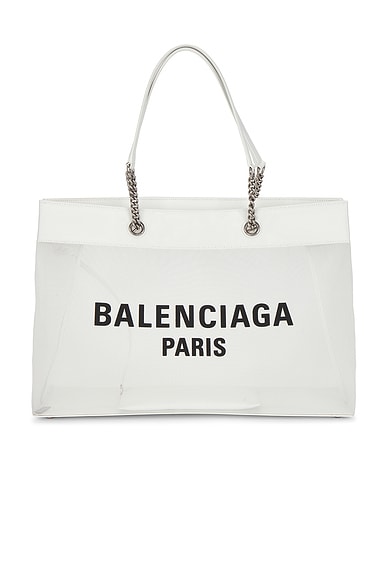 FWRD Renew Balenciaga Large Duty Free Tote Bag in White & Black