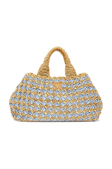 FWRD Renew Prada Raffia Tote Bag in Blue