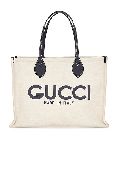 FWRD Renew Gucci Logo Tote Bag in Beige