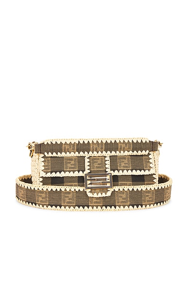 FWRD Renew Fendi Pequin Baguette Shoulder Bag in Beige