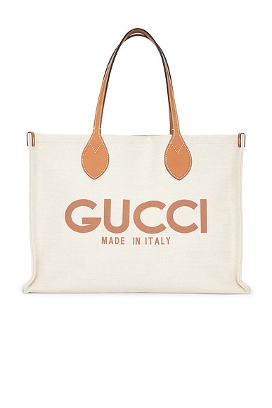 FWRD Renew Gucci Logo Tote Bag in Ivory