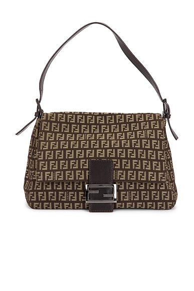 FWRD Renew Fendi Zucchino Baguette Shoulder Bag in Brown