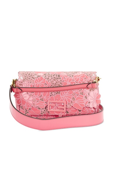 FWRD Renew Fendi Embroidered Lace Baguette Shoulder Bag in Pink | FWRD