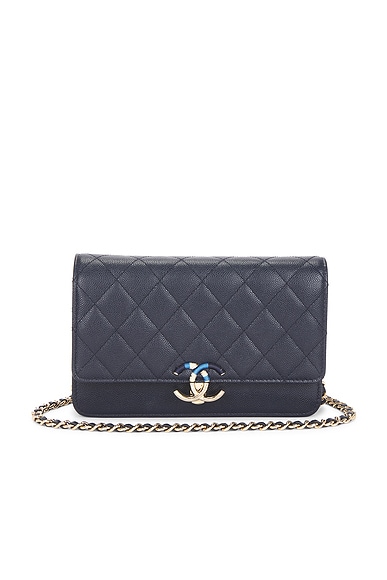FWRD Renew Chanel Caviar Wallet On Chain in Blue