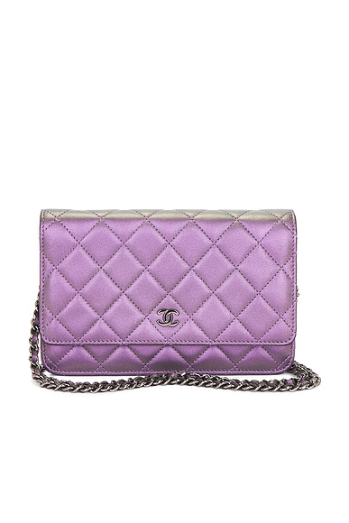 FWRD Renew Chanel Lambskin Classic Iridescent Wallet On Chain in Purple
