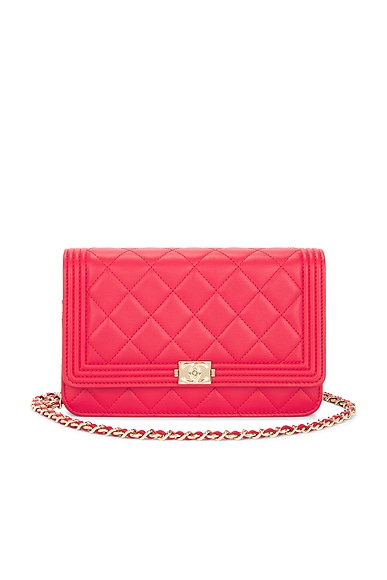 FWRD Renew Chanel Lambskin Boy Wallet On Chain in Pink