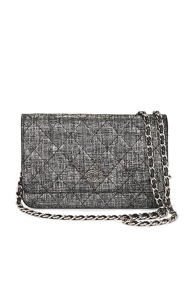 FWRD Renew Chanel Calfskin Metallic Wallet On Chain in Grey