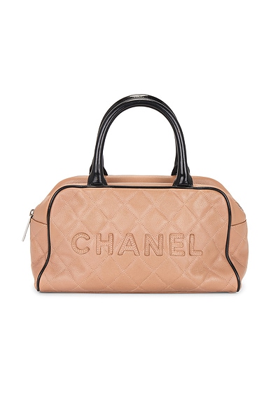 FWRD Renew Chanel Caviar Logo Bowling Bag in Beige