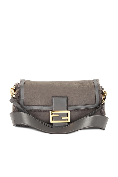 FWRD Renew Fendi Selleria Baguette Shoulder Bag in Grey