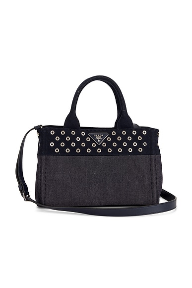 Prada Studded Denim Canapa Tote Bag