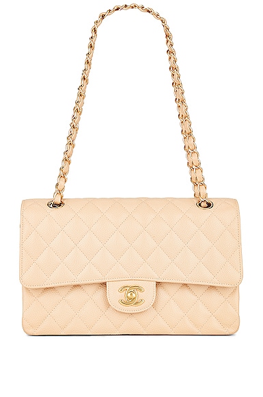 FWRD Renew Chanel 2012 Quilted Caviar Classic Double Flap Bag in Beige