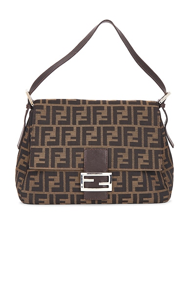 FWRD Renew Fendi Zucca Mama Forever Baguette Shoulder Bag in Tobacco Brown