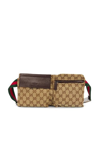 FWRD Renew Gucci Double Pocket Belt Bag in Beige