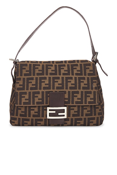FWRD Renew Fendi Zucca Mama Forever Baguette Shoulder Bag in Tobacco Brown
