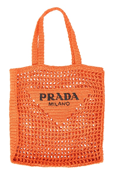 FWRD Renew Prada Crochet Raffia Tote Bag in Orange