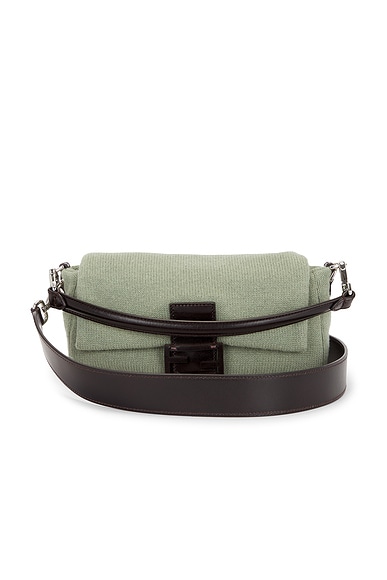 FWRD Renew Fendi Knit Baguette Shoulder Bag in Grey