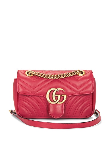 FWRD Renew Gucci GG Marmont Shoulder Bag in Hibiscus Red