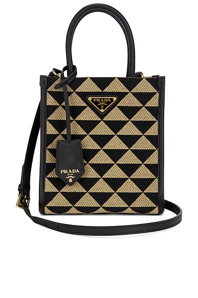 FWRD Renew Prada Symbole Mini Tote Bag in Black & Corda