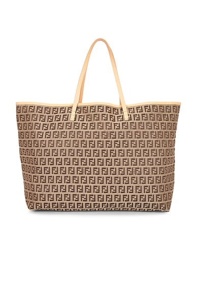 FWRD Renew Fendi Zucchino Roll Tote Bag in Beige