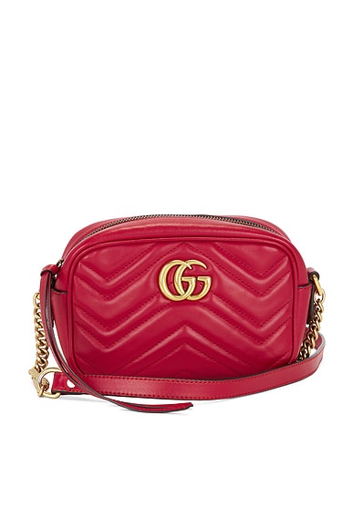 FWRD Renew Gucci Mini GG Marmont Shoulder Bag in Hibiscus Red