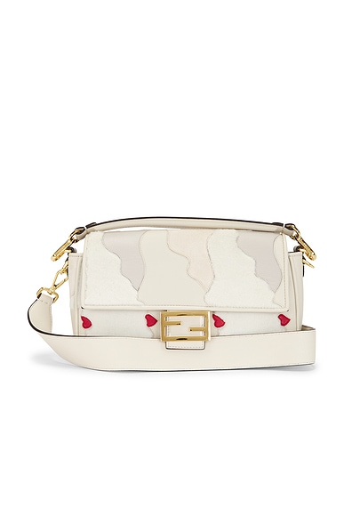 FWRD Renew Fendi Mink Fur Nappa Faces Baguette Shoulder Bag in Multicolor & Bianco Carta