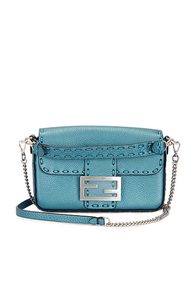 FWRD Renew Fendi Selleria Mini Baguette Shoulder Bag in Blue