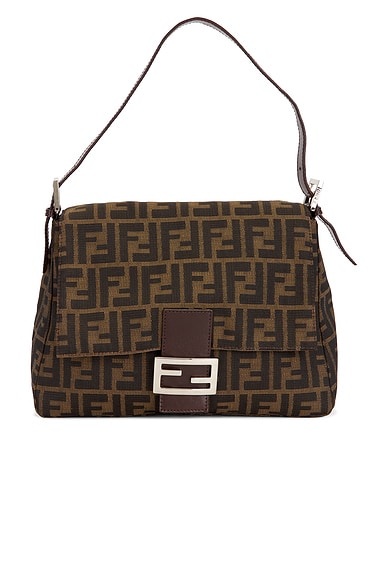 FWRD Renew Fendi Zucca Mama Forever Baguette Shoulder Bag in Tobacco Brown