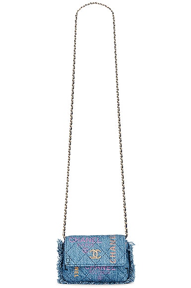 FWRD Renew Chanel Denim Chain Shoulder Bag in Blue