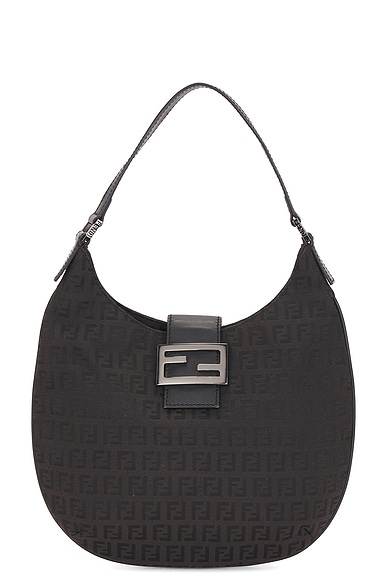 FWRD Renew Fendi Zucchino Hobo Bag in Black