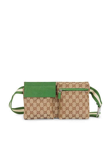 FWRD Renew Gucci Double Pocket Belt Bag in Beige