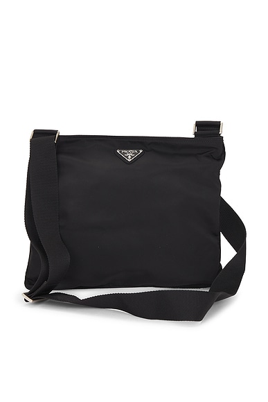 FWRD Renew Prada Tessuto Flat Messenger Bag in Black