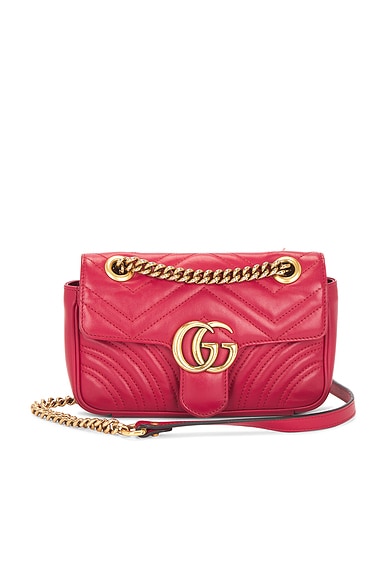 FWRD Renew Gucci Mini GG Marmont Shoulder Bag in Hibiscus Red