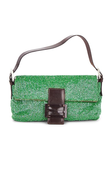 FWRD Renew Fendi Beaded Baguette Shoulder Bag in Green