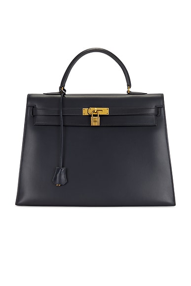 FWRD Renew Hermes 1977 Box Kelly 35 Handbag in Blue Indigo