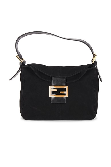FWRD Renew Fendi Suede Mama Baguette Shoulder Bag in Black
