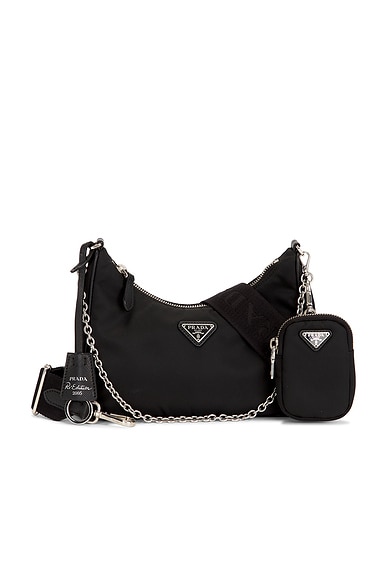 FWRD Renew Prada Tessuto Shoulder Bag in Black