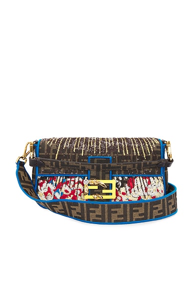 FWRD Renew Fendi Zucca Embroidered Baguette Shoulder Bag in Multi
